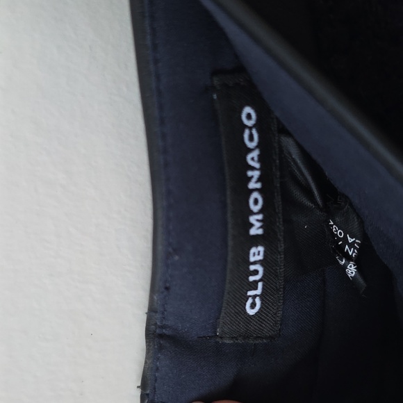 CLUB MONACO | Tweed Pencil Skirt Navy Wool Black Faux Leather Sz 12 - Picture 4 of 6